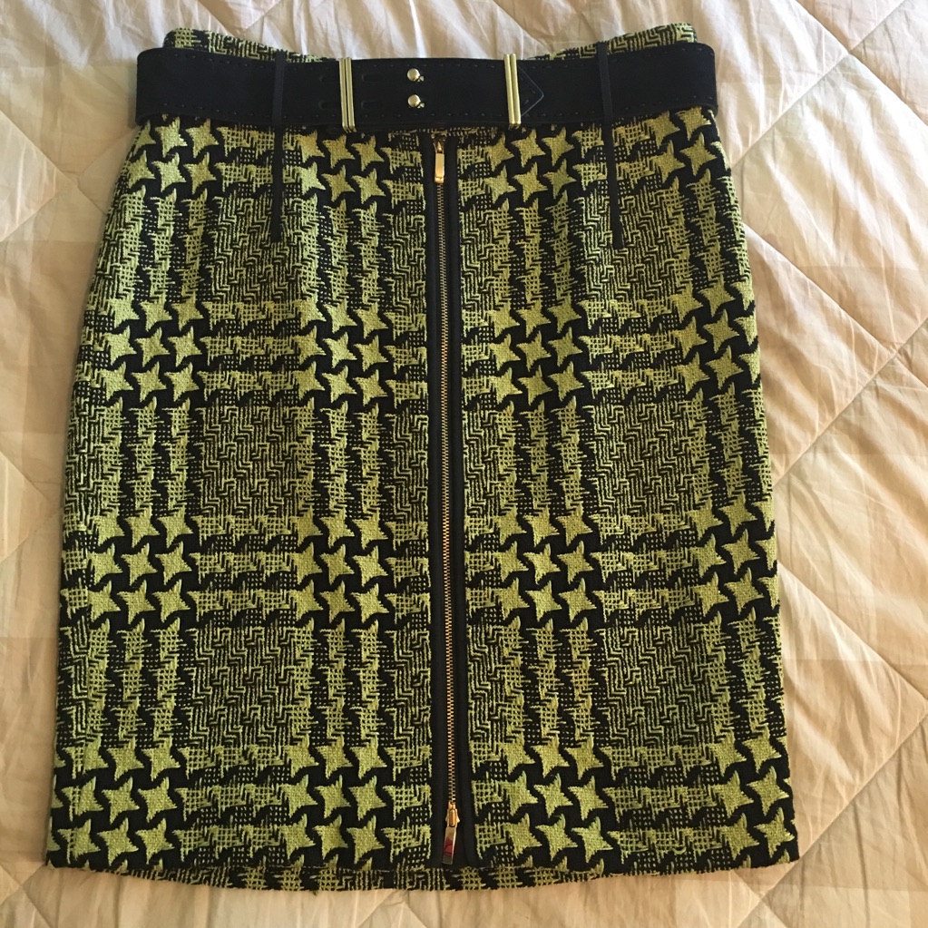 Carlisle Stylish Black And Yellow Star Pattern Zip Tweed Jacquard Skirt Size 10